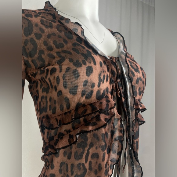 Leopard Print Sheer Ruffle Top - Picture 3 of 3